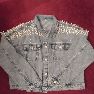 Pearl Studded Blue Denim Jacket
